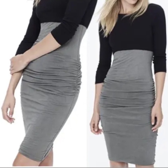 James Perse Dresses & Skirts - Standard James Perse long sleeve color block  ruched gray dress sz 4 /XL cotton